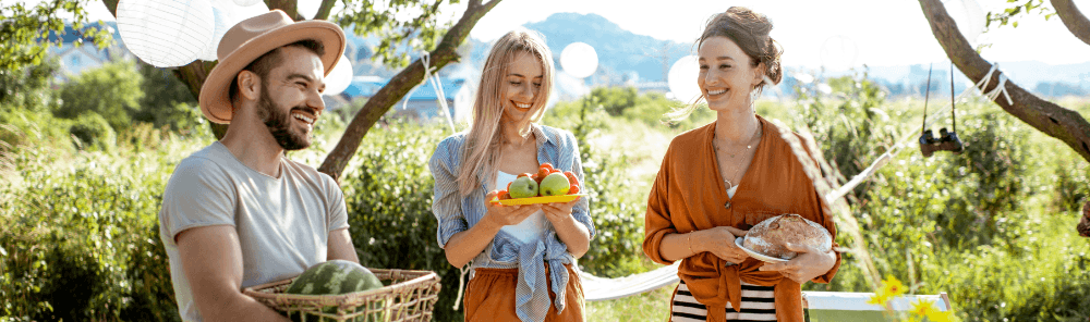 Illustration d'un groupe de personne avec des fruits