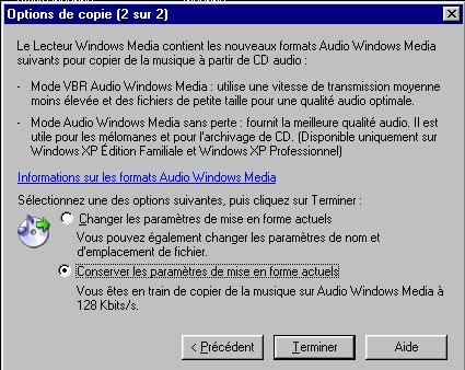 Options d'extraction
